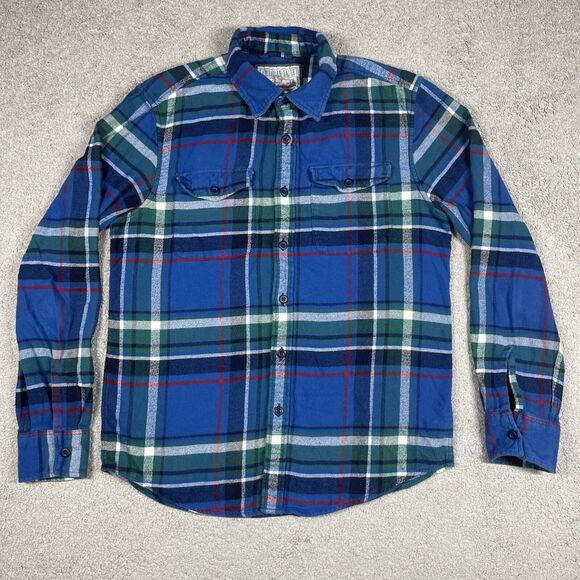 American Eagle Flannel Shirt Mens Small Plaid Pockets Blue Outdoors Casual - Picture 3 of 14